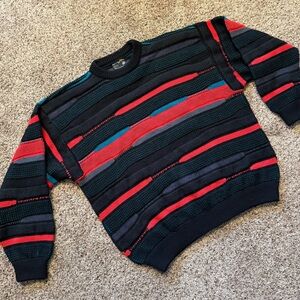 COOGI Authentic Vintage Rare Knit Pullover Sweater Black Red Blue Stripe XL